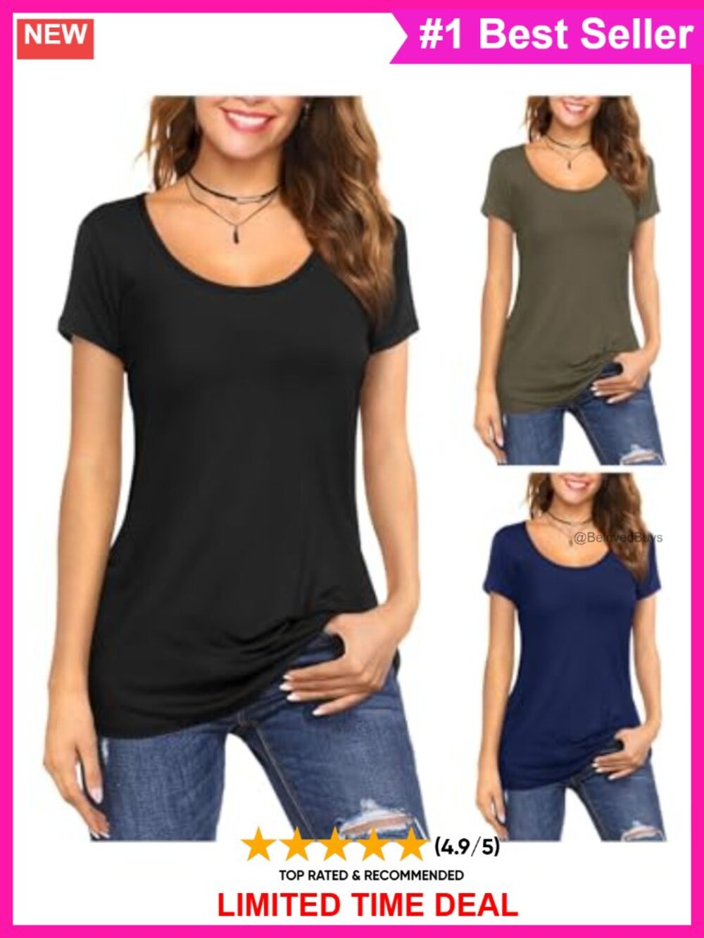 Women's Scoop Neck Short Sleeve Cotton Tee T-Shirt Basic Casual Top